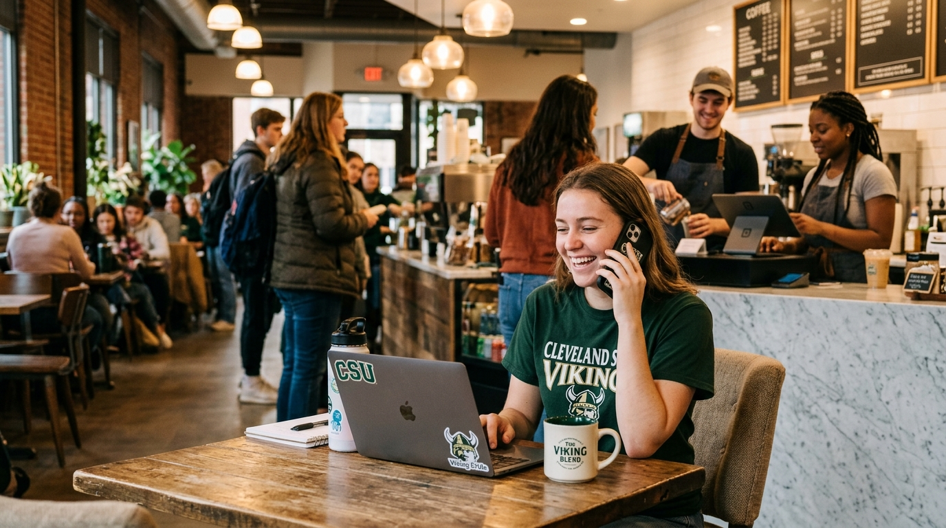Cleveland State student earning income between classes