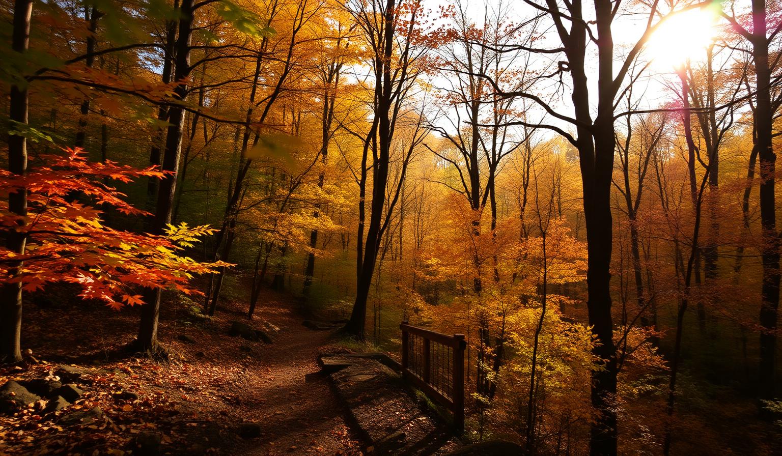 Autumn forest trail in Cuyahoga Valley National Park near Brecksville, Ohio