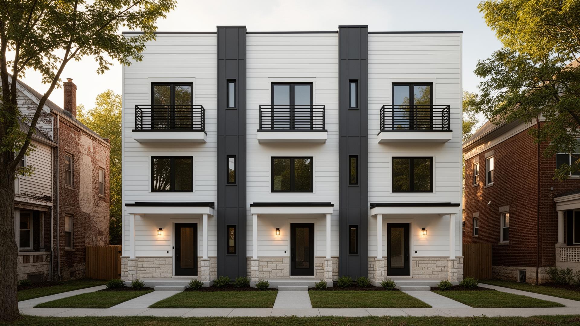 Modern Cleveland triplex townhome with narrow efficient footprint and individual unit entries
